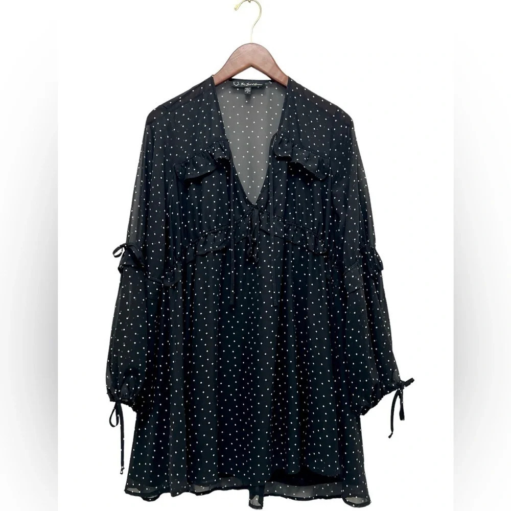 For Love & Lemons Truffles Polka Dot Babydoll Mini Dress Black Romantic Size S - Picture 2 of 11